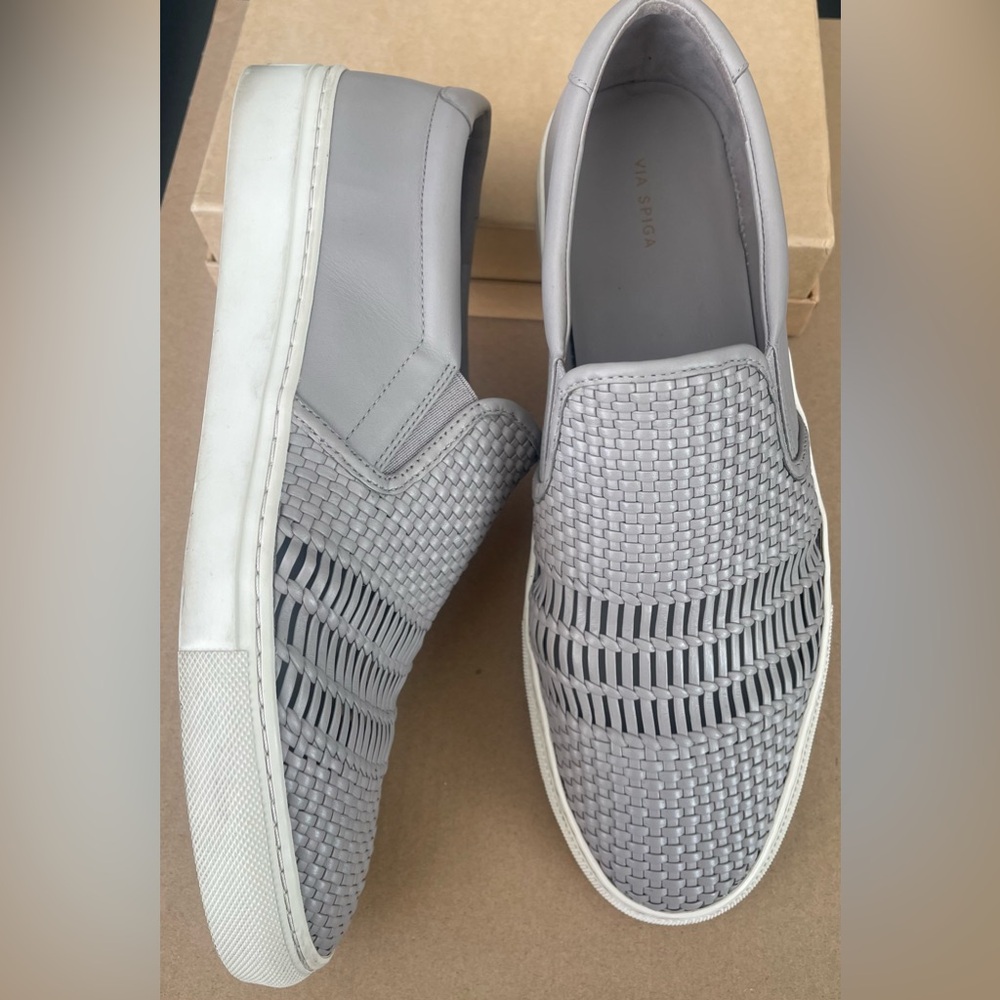 Via Spiga Light Gray Woven Women’s Loafers - Picture 2 of 3
